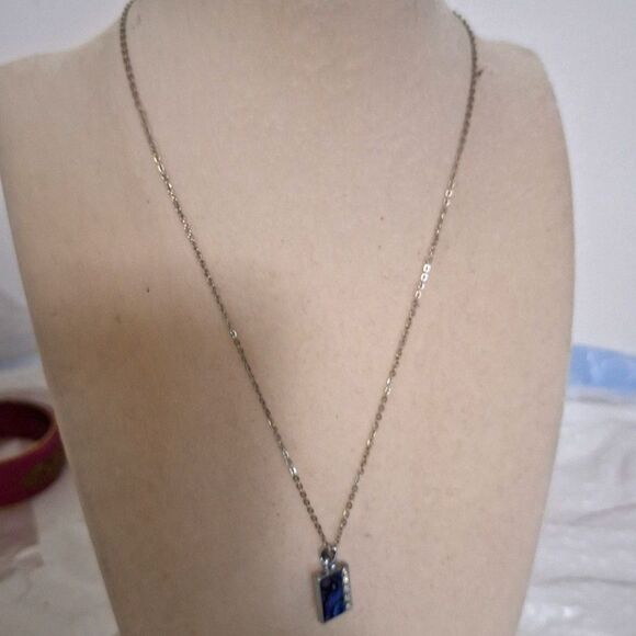 A Vintage Blue Abalone Women's Necklace Delicate Feminine Elegant Rhinestone - Picture 1 of 10